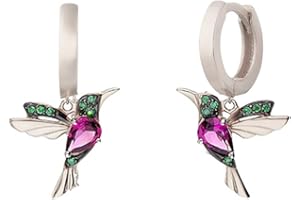 Einzelstück® Kolibri Hoops I 925 Sterling Silber Ohrringe im Vogel Design I Kreolen mit grünen und pinken Zirkonia Steinen I 14K Gold & Rosegold I Allergikerfreundlicher Echtschmuck