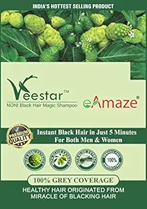 eAmaze NONI Hair Color Shampoo, Natural Black (15 ml X 20 Sachet) | Instant Black Hair in Just 5 Minutes | For Both Men & Women