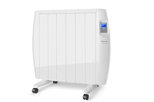 Taurus Tallin 1200 - Radiateur électrique à inertie 1200W, 6 éléments, technologie sèche, Programmable, Température jusqu'à 35 ° C, Confortable et économique, Roues et support mural, Blanc