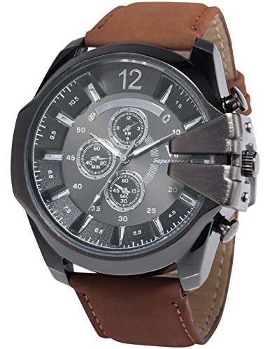 AMPM24 Herren Armbanduhr Analog schwarz Zifferblatt groes Gehuse Leder Band Quarzuhr WAA765 AMPM24 Herren Armbanduhr Analog schwarz Zifferblatt groes Gehuse Leder Band Quarzuhr WAA765