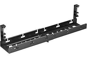 Bracwiser Under Desk Cable Management No Drill, Large Space, Adjustable and Removable Cable Management Tray, Keep Under Desk Cable Tidy, Fits Most Table, Black, S73L