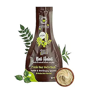 Nat Habit Mens Revital FRESH Hair Mask (NutriMask) | Hairfall Control, Dandruff & Anti-Greying | Ayurvedic, Herbal | 17 Herbs Heat Soaked | Neem, Hibiscus, Curry, Castor, Coconut, Amla, Bhringraj