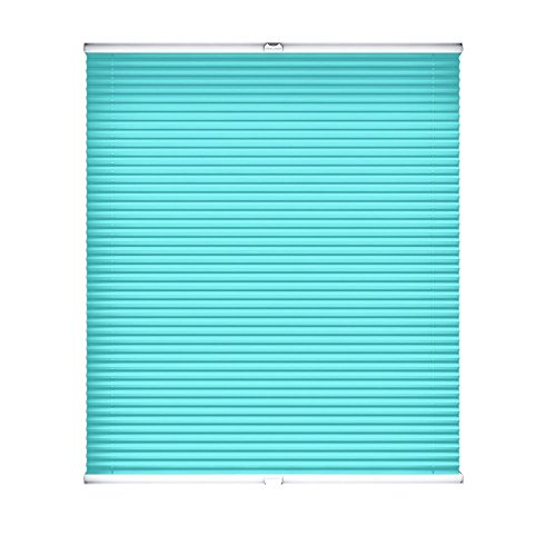 Plissee-rollo OHNE Bohren mit Klemmträger (Türkis, B90cm x H200cm) Klemmfix Easyfix Plissee für Fenster / Balkontür Montage / Farbe & Größe wählbar / Vesrpannt Jalousie Sichtschutz Rollo Faltrollo Fensterrollo - 2