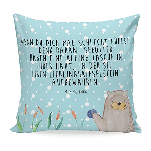 Mr. & Mrs. Panda Kissen 40x40 Otter mit Stein - 100% handmade in Norddeutschland - Otter Seeotter See Otter Kissen, Kissenhülle, Kopfkissen, Geschenk, Schenken, Couch, Sofakissen, weich, flauschig, 40x40, 40 x 40 Otter Seeotter See Otter