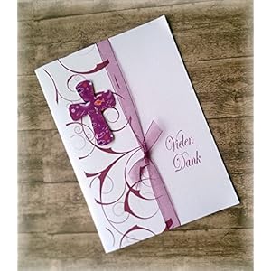 Danksagung Danksagungskarte Danke Kommunion Konfirmation Firmung Taufe Kreuz christliche Symbole brombeer beere dunkel pink