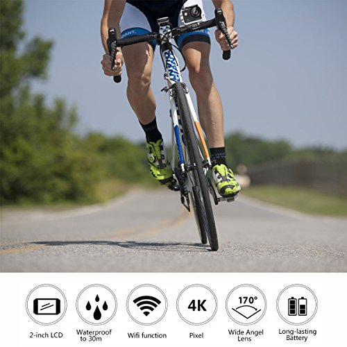Mbylxk Action Kamera 4K, 2.0 Zoll Eingebautes WiFi Action Kamera wasserdicht 30M, 2.4G Remote Auto-Recorder und kostenlose Accessoires (schwarz) - 2