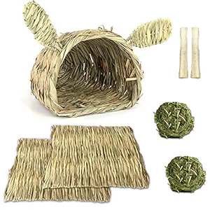 kathson Rabbits Grass House with 2pcs Woven Bed Mat