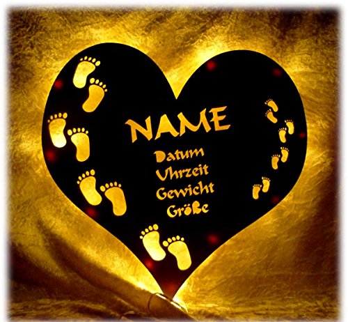 Preisvergleich Produktbild Schlummerlicht24 3d Led Nachtlicht " Herzspur Baby Fußabdruck ", Geschenke mit individuellem Namen, als Geburtsgeschenke Taufgeschenke für Kinderzimmer Junge Mädchen (Ohne Zugschalter)