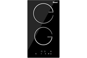 GIONIEN Domino Induction Hob, 30 cm Built-in Electric Cooktop with Hard Wired, 2 Cooking Zones, Touch control, Black Crystal Glass, 220V, 3500 W, GITS352G3