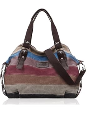 LOSMILE Multi-Color Striped Canvas Damen Handtasche / Umhängetasche,Mehrfarbig Canvas Schultertasche Hobo Bag.13...