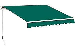 Outsunny 4x2.5m Retractable Manual Awning Window Door Sun Shade Canopy with Fittings and Crank Handle Green