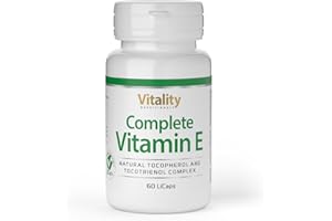 ‎VITALITY NUTRITIONALS Complete Vitamin E Kapseln I Natürliches D-Alpha-Tocopherol und Tocotrienol mit hoher Bioverfügbarkeit (60 Stk) Antioxidans für Haut Haare Augen Muskeln Vitality Nutritionals by VitaminExpress