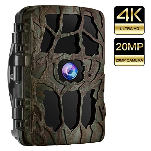 UncleHu Trail Camera, 20MP 4K Full HD Wildlife Camera, Night Vision Waterproof Game Camera with No Glow IR LEDs/0.3S Trigger Time Motion Activated/Loop Recording, Support 256G MicroSD Card