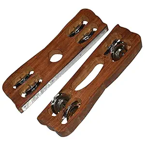 SAI MUSICAL Wooden Kartal Pair for Musical Instrument 100% Wood and Steel Ring Fibre Dafli/Tambourine