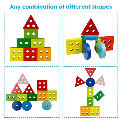 ACOOLTOY Holzspielzeug Formen Stecken Stapel Puzzle Bunte Sortier Block für Kinder Early Education - 3