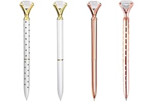 BAIJ Diamentowy długopis, 4 sztuki długopisów w kolorze różowego złota, kryształowy chowany długopis kulkowy, metalowy długopis do biznesu, biura, artykułów piśmienniczych, szkoły