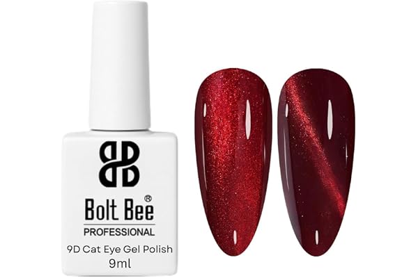 Bolt Bee 9D Cat Eye Gel Nail Polish Magnetic Soak Off UV/LED Gel, Long-Lasting, High Shine, Glitter Effect, Salon & DIY Manicure 9ml (Red)