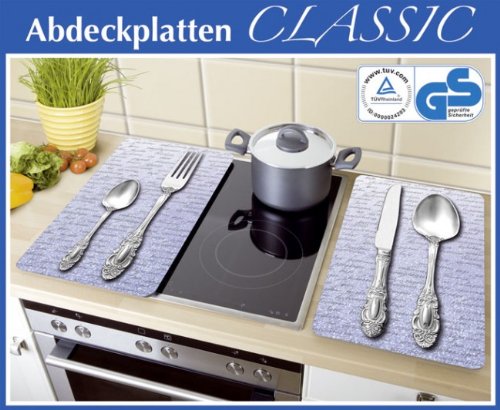 2er Set WENKO Glas Abdeckplatte 'Besteck' - 52 x 30 cm - Herdabdeckplatte - für alle Herdarten - Schneidebrett