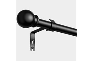PeSenp Curtain Poles 87-240cm,Black Curtain Pole for Eyelet Curtains,16mm Curtain Rod with Round Finials,Adjustable Multi-Piece Metal Curtain Poles Includes Brackets & Fittings Set