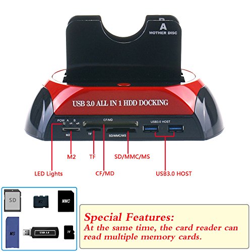 WANLONGXIN WLX-876U3C USB 3.0 zu SATA Dual Bay Externe Festplatte Docking Station mit Kartenleser und USB 3.0 Hub Unterstützung Offline-Klon-Funktion , für 2.5 3.5 Zoll HDD SSD SATA I / II / III Bis zu 2 x 8TB - 2