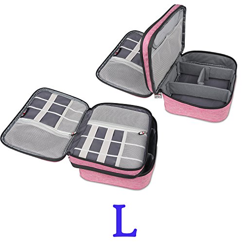 BUBM 3 Stücke Mehrfachfunktion Kabelorganiser Tasche Reisetasche mit Doppelschichten für Elektronische Zubehöre wie Netzteil, Maus und USB Stricks, Denim Rosa - 4