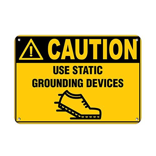 Caution Use Static Grounding Devices Hazard Labels Vinyl Stickers Sign Self-adhesive Lables Sticker Decal Signs Funny 10X7 In