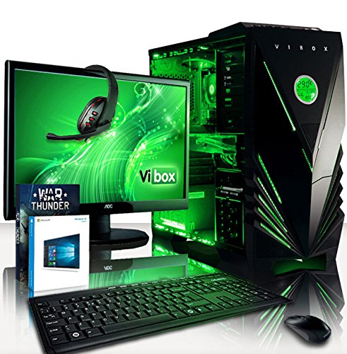 VIBOX Nuclear Komplett-PC Paket 6 Gaming PC - 4,2GHz AMD 8-Core Prozessor, RX 460 GPU, leistungsfähig, Desktop Gamer Computer mit Spielgutschein, 22" HD Monitor, Tastatur & Mouse Set (DE QWERTZ), Windows 10, Grün Innenbeleuchtung, lebenslange Garantie* (3,3GHz (4,2GHz Turbo) Superschneller AMD FX 8300 Octa-Core Prozessor CPU, MSI AMD Radeon RX 460 2GB Grafikkarte, 8GB DDR3 1600MHz RAM, 1TB (1000GB) SATA III HDD 7200rpm Festplatte, 85+ Netzteil, Vibox grünes Gaming Gehäuse, AM3+ Mainboard)