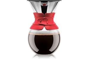 Bodum - 11571-294S - Pour Over - Cafetera de Goteo con Filtro Dorado - 1.0 l - Color Rojo