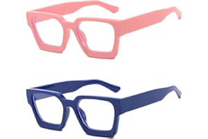 Durdiiy 2 Pieces Blue Light Blocking Glasses for Women Men Computer Gaming Glasses Screen Blue Filter Square Fashion Blue Light Glasses Eyewear Frame, Anti Eyestrain, Anti Glare, Headache