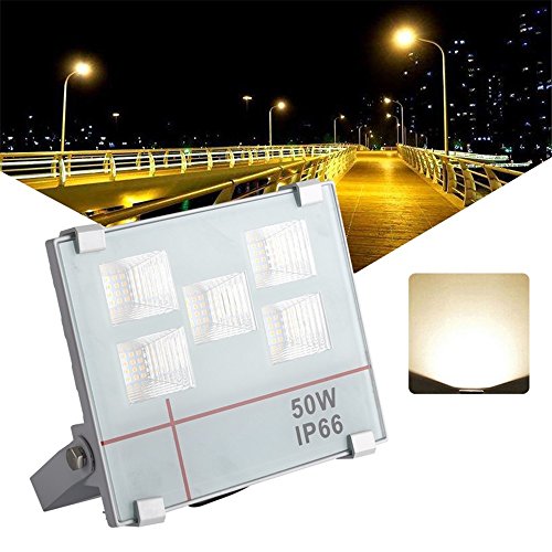 MCTECH® 50W LED Strahler Fluter Außen Scheinwerfer Ultraslim Flutlicht SMD LED 5 Lichtquelle zum Garten Hoflampe Wasserdicht IP65 Hochfestes Aluminium Wasserdicht Warmweiß (50W, Warmweiß) - 7