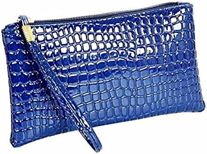 LILICAT Women Handbag Bag Coin Purse, Ladies Candy Color faux Crocodile Leather Clutch Handbag Bag Coin Purse for Women Fashion (Size: 19cm(L)×11cm(H)×1.5cm(W), Blue)