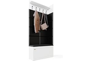 PLATAN ROOM Wand-Garderobe Set mit Garderobenpaneel & Schuhschrank & Hängeschrank 100 cm Flurgarderobe Garderobenset Flur Eiche Holz Weiß (Weiß, 3-TLG. mit 12 paneel)