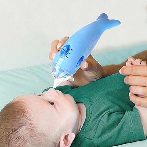 Preisvergleich Produktbild Baby Nasensauger, Delphin Nasensekretsauger Nase Reiniger batteriebetrieben mit Musik und weicher Silikon-Spitze (BPA frei) für Neugeborene und kleine Kinder, Blau