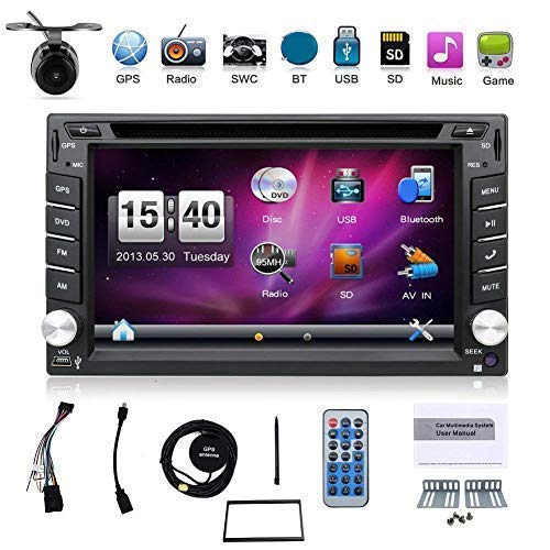 Radio para coche universal, con cámara. Sistema de navegación GPS doble din de 6,2 pulgadas, montada en salpicadero, reproductor de DVD estéreo para coche, pantalla táctil con bluetooth, USB, SD, MP3