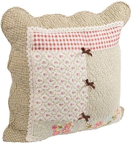 Unimall Patchwork Cushion Covers Cotton Linen Square Throw Pillow Cases Tartan Check Embroidery Floral Jacquard Pastoral Country Style, 45cm x 45cm 1Pcs