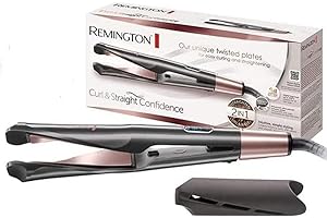 Remington Plancha de Pelo Curl & Straight Confidence, Placas en Espiral, 2 en 1 Alisa y Riza, Óptimo para Ondas, Cerámica, 5 Temperaturas hasta 230°C, Digital, Gris, S6606B