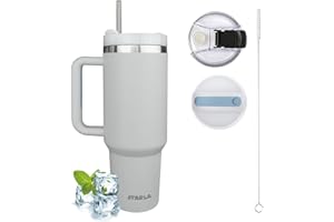 STARLA Kubek termiczny ze słomką i uchem o pojemności 1,2 l, 2 pokrywki, szczelny, ze stali nierdzewnej, kubek termiczny do kawy, kubek na wodę, na napoje, kubek podróżny, kubek do picia z uchwytem