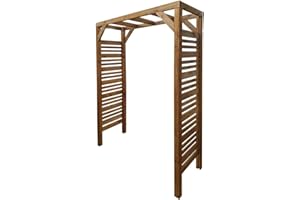 Arche de Jardin en Bois LIGN Z Jardipolys | 160 x 60 x 214 cm | Arceau à Rosier teinté Brun foncé Angle Droit| Arche pour allée de Jardin en Bois foncé| Pergola pour Plantes grimpantes