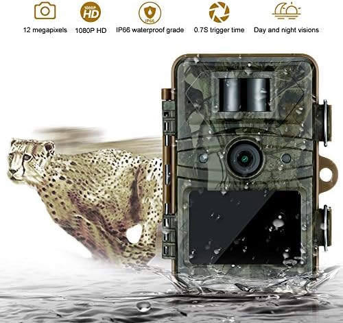 Wildlife Night Vision Camera,Techhunter IP66 Trail Game Camera, 12MP Full HD 1080P Game Video Cameras with 2.4" Viewer HD Night Vision, 65ft Infrared 0.7’S Triggering Speed Scouting Camera Wildlife Hunting Outdoor Motion Activated