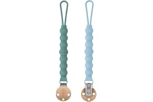 SUNNIFLY Chupetero Personalizado，2 Cadena Chupete Beibe, Material de Silicona de Grado Alimenticio (Cambridge Blue + Light Blue）