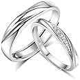 Josfeva Silver Couple Rings for Women/Men, 925 Sterling Silver Adjustable Silver Band Rings, Silevr Bride Wedding Engagement Twist Ring with Cubic Zirconia for Love Promise/Anniversary/Valentines