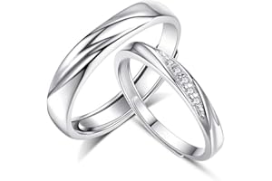 Josfeva Bague de Fiançailles Bague de Mariage Argent Sterling 925 Bague de couple avec Zircon Cubique Blanc, Bague Ouverte Réglable Hypoallergénique pour Femme Homme, Cadeau Mariage Saint-Valentin