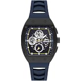 SLAZENGER, STEEL CASE, DIAL, BLACK SILICONE LANYARD, QUARTZ, MULTIFUNCTION, 44MM, MEN'S WRISTWATCH
