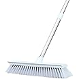 JEBBLAS White Floor Scrub Brush with Long Handle and Squeegee -47.3" Bathroom Push Broom Stiff Bristle Grout Brush Tub and Tile Brush for Cleaning Bathroom, Patio, Kitchen, Wall and Deck (White)…