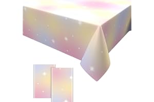 GRESATEK 2PCS Pastel Rainbow Table Cloth,Pink Party Table Covers Kids Birthday Party Table Cloth Rainbow Theme Girls Party Decorations Baby Shower Party Decoration 137 x 274cm