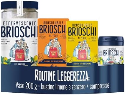 Brioschi Kit Routine Digestiva, Vaso Effervescente Classico, Orosolubile Zenzero, Orosolubile Limone, Compresse Masticabili