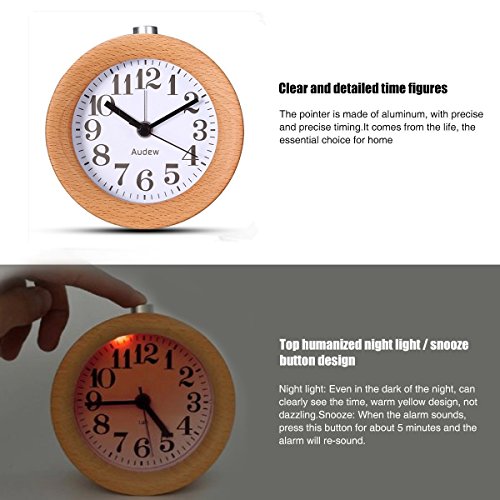 AUDEW Nachtlicht Kinder Oder Stunden Wecker Holz Wecker Mute Kreativ wecker Kleiner Runde Wecker Runde stilvoll Wecker - 4