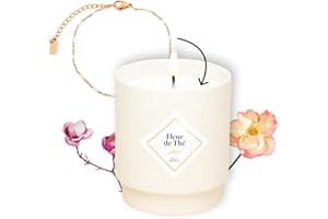 MY JOLIE CANDLE - Bougie Bijou Parfumée Fleur de Thé - Bracelet doré en acier inoxydable avec perles crèmes - Cadeau parfait pour Noël et anniversaire - Cire à base végétale - Made in France