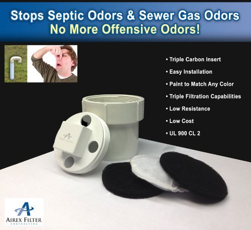 Preisvergleich Produktbild Triple Carbon 4 Septic & Sewer Odor Vent Pipe Filter - Stop The Odor NOW! - Fits into 4 PVC Fittings by Airex Filter Corporation