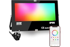 iLC LED Faretto Esterno 80W, equivalente a 800W, Cambio Colore Rgbw, 16 Milioni Colori, Raggruppamento, Timer 8000 lumen, Bianca Calda 2700K, Impermeabile Ip66